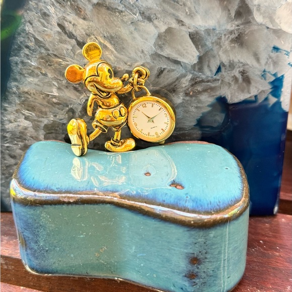A Collectible Mickey Mouse Holding a Dangling Napier Clock Brooch - Picture 13 of 13